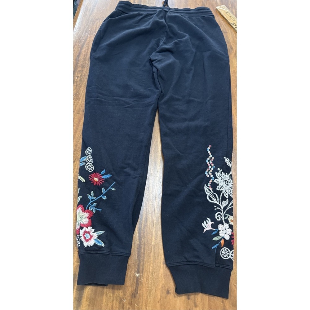 JW Los Angeles Bird Flowers Tappered Joggers Embroidered Navy Knit Pants size M - Picture 5 of 5